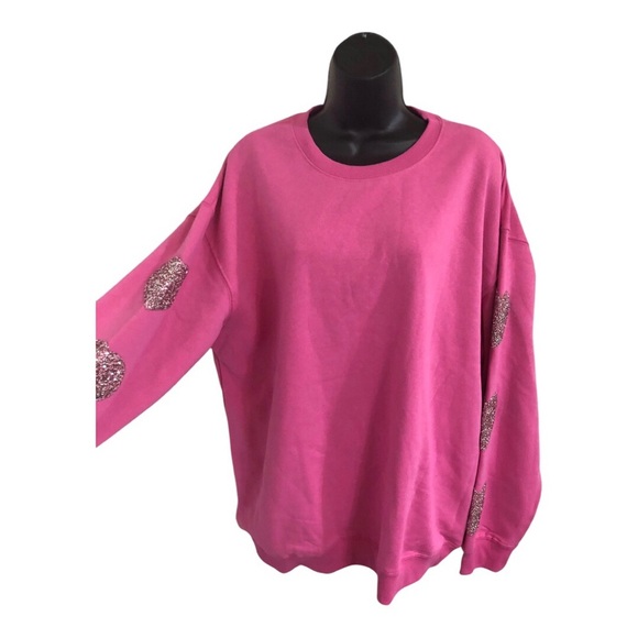 heart shaped glitter patch embroidered sleeves pink sweatshirt size XL brand new - Picture 8 of 14